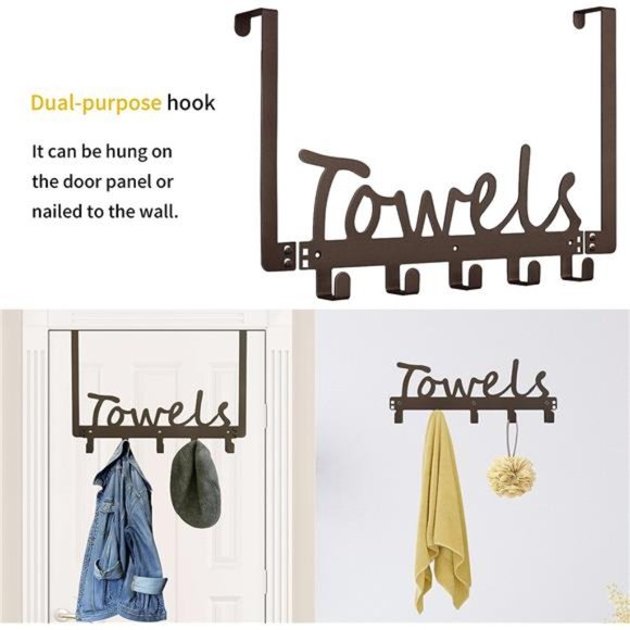 Over The Door Hooks Towel Rack Holder Heavy-Duty Organizer on Bathroom Cabinet - Picture 4 of 6